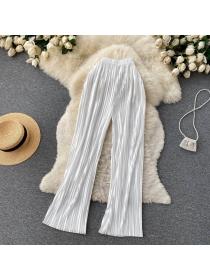 Fashionable casual pants women's elastic waist summer pleated straight wide leg trousers