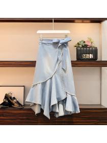 【M-4XL】Summer new T-shirt slim denim fishtail skirt two-piece set for women