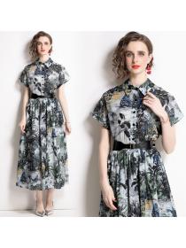 New style Drawstring Print Pattern dress + Sling top Two-piece set