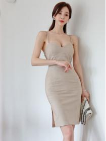 Korean Style Strape Pure Color Sexy Dress