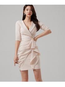 Korean fashion flounces ruffle professional buttock coveralls dress