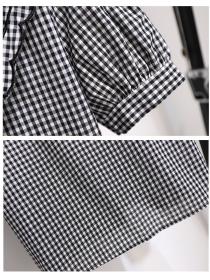 Fashion style plaid shirt matching A-line skirt two pieces set