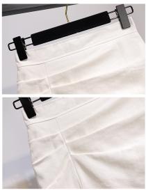 New style Korean fashion plaid lapel top white slit skirt two pieces set