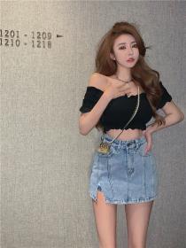 Korean fashion High waist slim Safety denim skirt