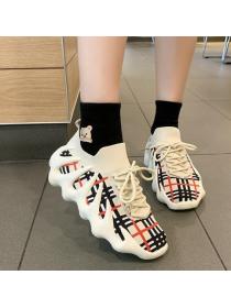 Discount Lace Up Grid Printing Fashion Shoes 