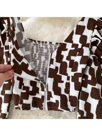 Outlet Korean fashion puff sleeve Leopard print shirt matching top