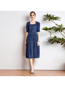 Hot sale embroidery square neck summer denim dress women's slim dress