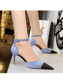 Korean fashion high-heeled suede hollow sandals