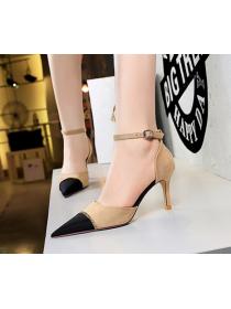 Korean fashion high-heeled suede hollow sandals