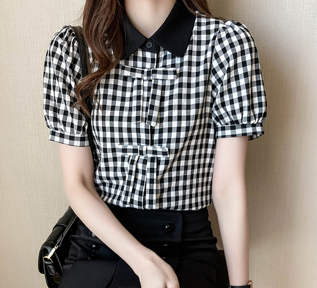 New Style Doll Collars Grid Printing Blouse