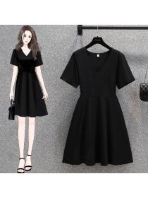 Vintage style black dress V-neck Plus dress
