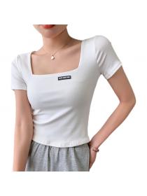 Square-neck short-sleeved T-shirt women's summer 100 % cotton hot girl top