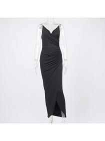 Outlet hot style Ladies Fashion Party wear V Neck Chain straps Slit Dress
