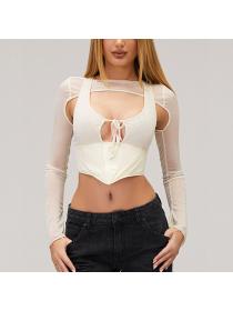Outlet hot style Summer Satin hollow Sexy Cropper top