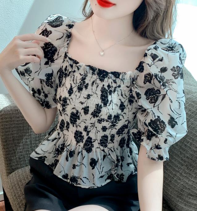 On Sale fresh sexy French collarbone floral top