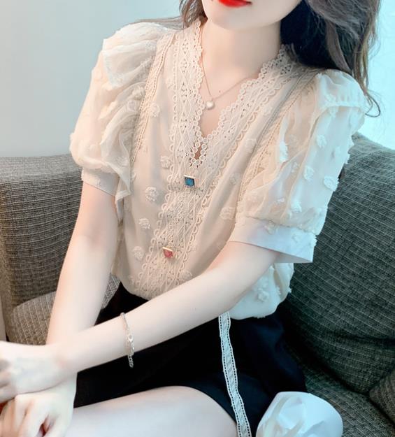Discount V  Collars Chiffon Hollow Out  Blouse