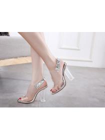 New style crystal chunky heel sandals women's high heel fish mouth sandals
