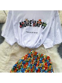 Korea style Fashion t-shirt Floral print Skirt 2pcs set 
