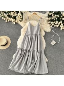 Korea style Summer Loose Plain Sling dress for women