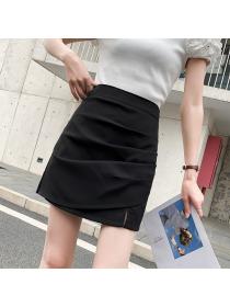 Summer new pleated hip-full skirt women's split A-line skirt