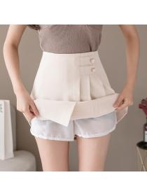 New style women's short A-line skirt two buttons pleated skirt