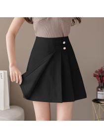 New style women's short A-line skirt two buttons pleated skirt