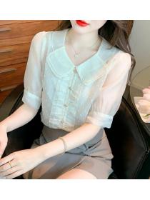 On Sale Pure Color Doll Collars Fashion Blouse 