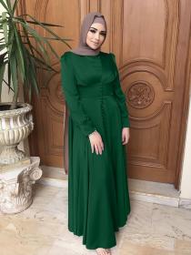 Elegant style European fashion Dubai Long-sleeved Plain Corset Satin Long dress