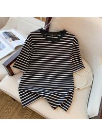 Hot sale Striped short-sleeved T-shirt women's summer loose top