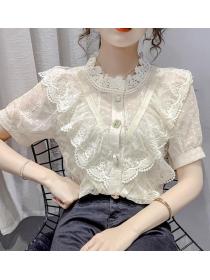  fresh sexy French collarbone temperament floral top