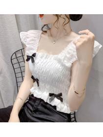 Korean Style Hollow Out Gauze Short Style Blouse  