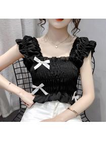 Korean Style Hollow Out Gauze Short Style Blouse  