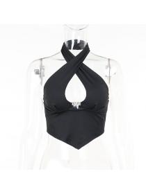 Outlet hot style Cross halter neck short top summer new sexy vest