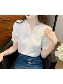 Retro Gentle Embroidered Doll Collar Puff Sleeve Shirt