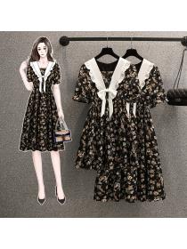 New style Korean fashion temperament V-neck matching Floral print Dress