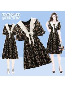 New style Korean fashion temperament V-neck matching Floral print Dress 