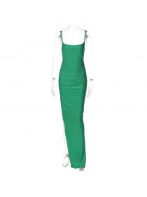 Outlet hot style Summer new Plain Sling Backless slim fit mid-length dress