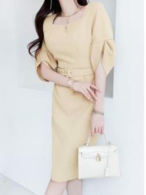 Korean style temperament slim waist slim fashion petal sleeve dress