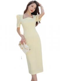 Korean style temperament slim fashion simple professional hip dress