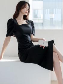 Korean style temperament slim fashion simple professional hip dress