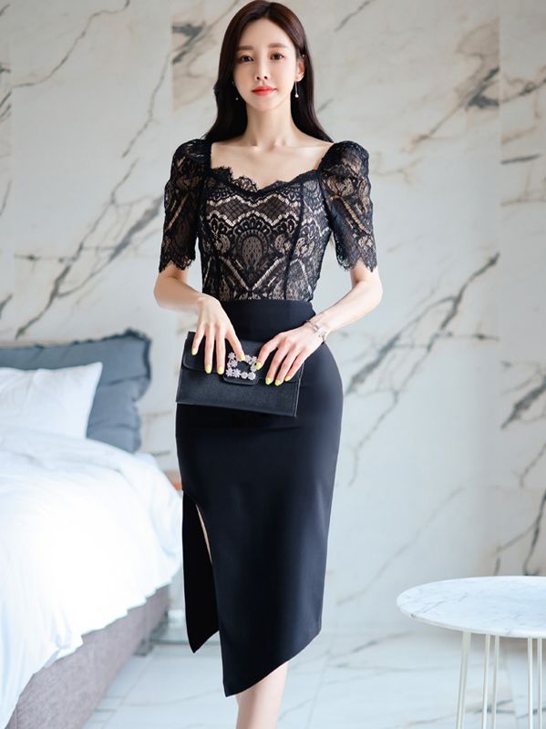 Korean Style OL Style Lace Hollow Out Suits