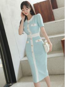 Korean Style Fashion Color Matching Slim Dress 