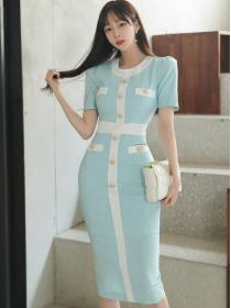 Korean Style Fashion Color Matching Slim Dress 