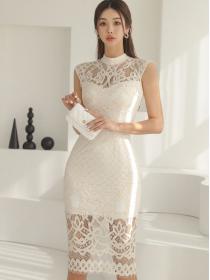 Korean  Style Hollow Out Lace Matching Dress 