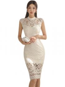 Korean  Style Hollow Out Lace Matching Dress 