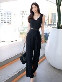 Korean Style Hollow Out Pure Color Jumpsuits 