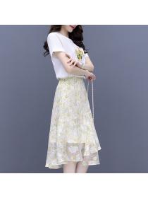 Summer new Sweet Floral T-shirt Chiffon skirt Outfits