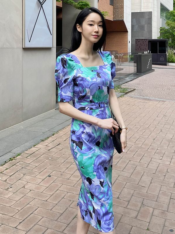 Korean Style Nobel Show Waist Flower Fashion Dress