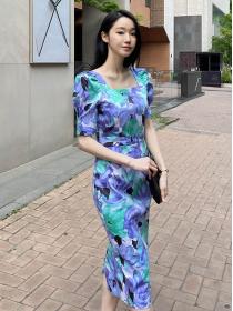 Korean Style Nobel Show Waist Flower Fashion Dress