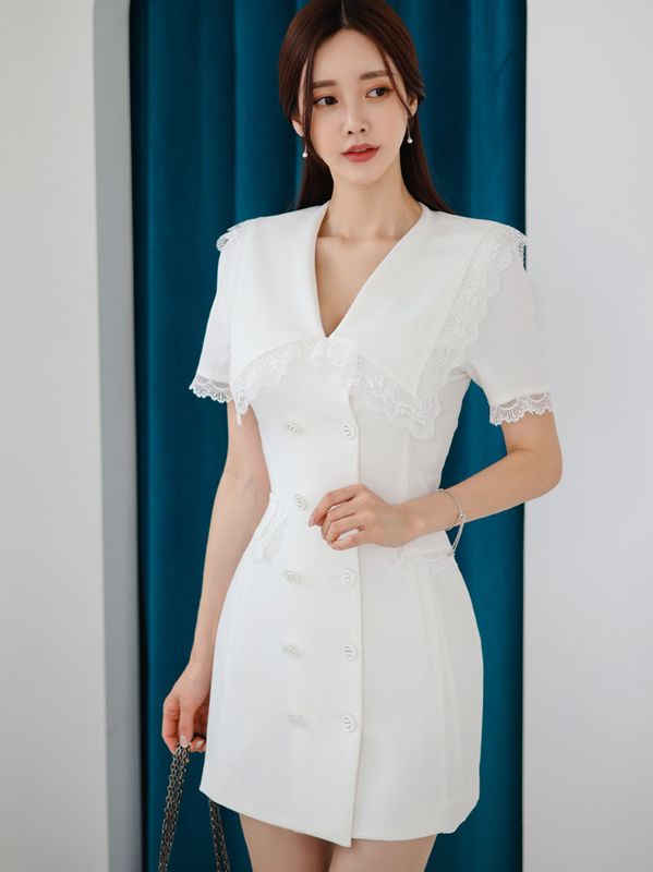 Korean Style Lace Matching Slim Nobel Dress